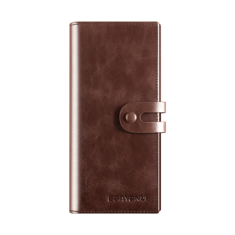 Long leather capacious wallet with zipper, maxi length, cowhide