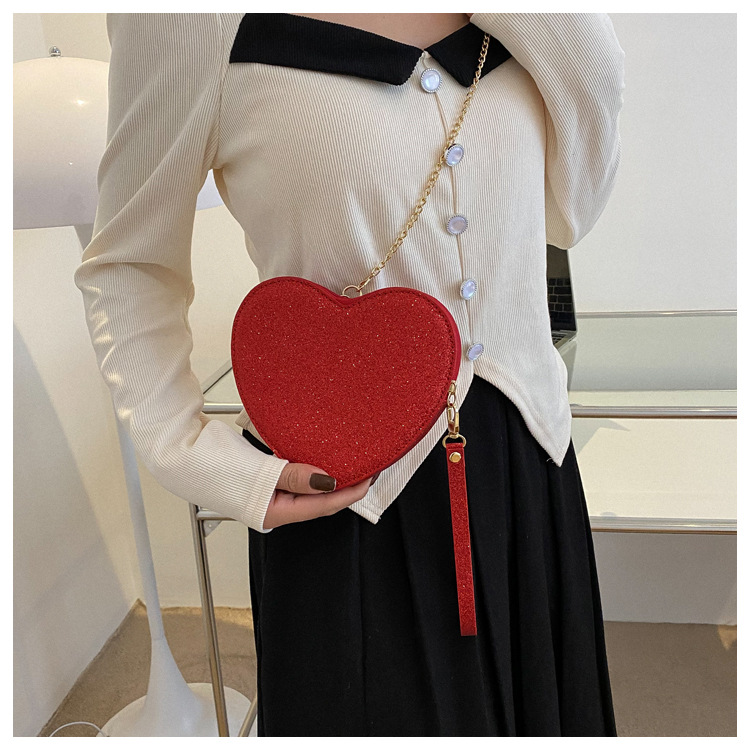Borsa a catena con catena a forma di cuore da donna nuova Borsa a tracolla alla moda Borsa a tracolla in PU solido_voghion.com