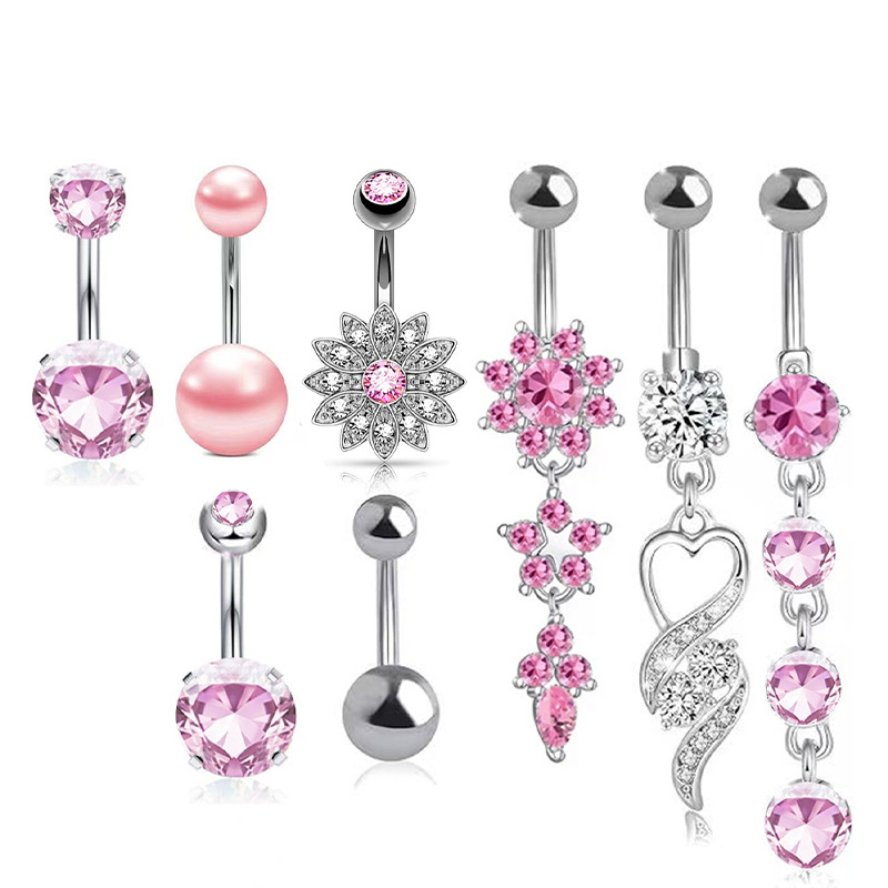 Set di gioielli sexy per piercing all'ombelico con anello in acciaio inossidabile a farfalla e micro zirconi intarsiati_voghion.com