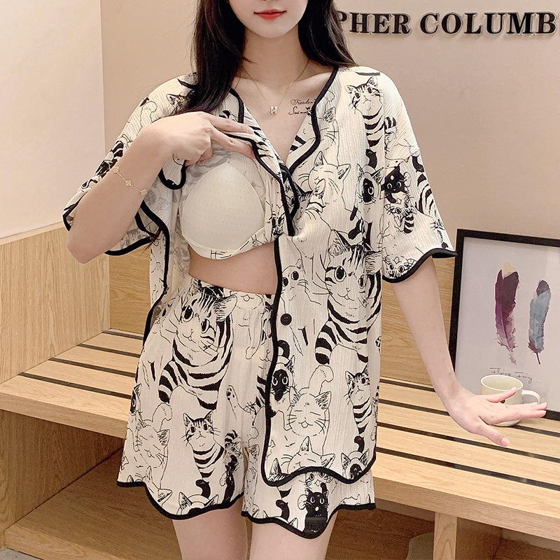 Cooling Pajamas with Chest Pads for Women, Popular Model, 2026 New Summer Large Size Cardigan, Internet Celebrity Summer Loungewear