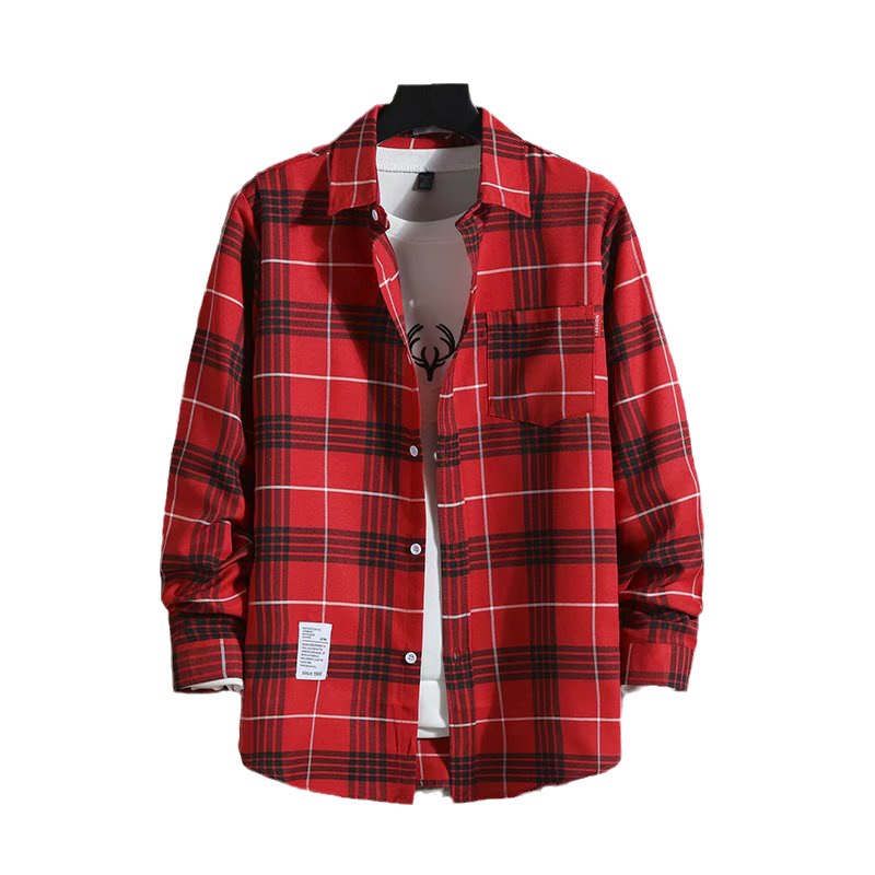 クロスボーダーサプライ香港スタイル日本チェック柄長袖シャツメンズ韓国スタイルトレンディカジュアルシャツ春秋イントレンドブランド