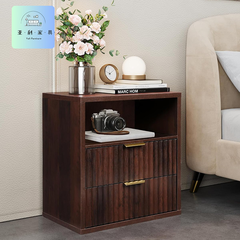Cross-Border Panel Furniture Amazon Source Retro Style Bedside Table 2 Drawers with American Standard Sockets