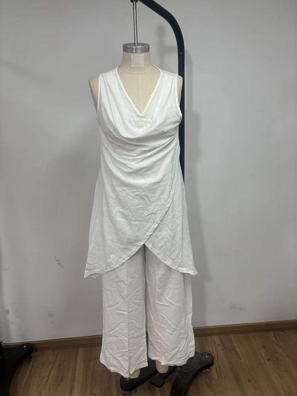 Women's Sleeveless Stand Collar Solid Color Cotton Linen Suit Elegant Loose Resort Style Spring Summer_ecoleips.com