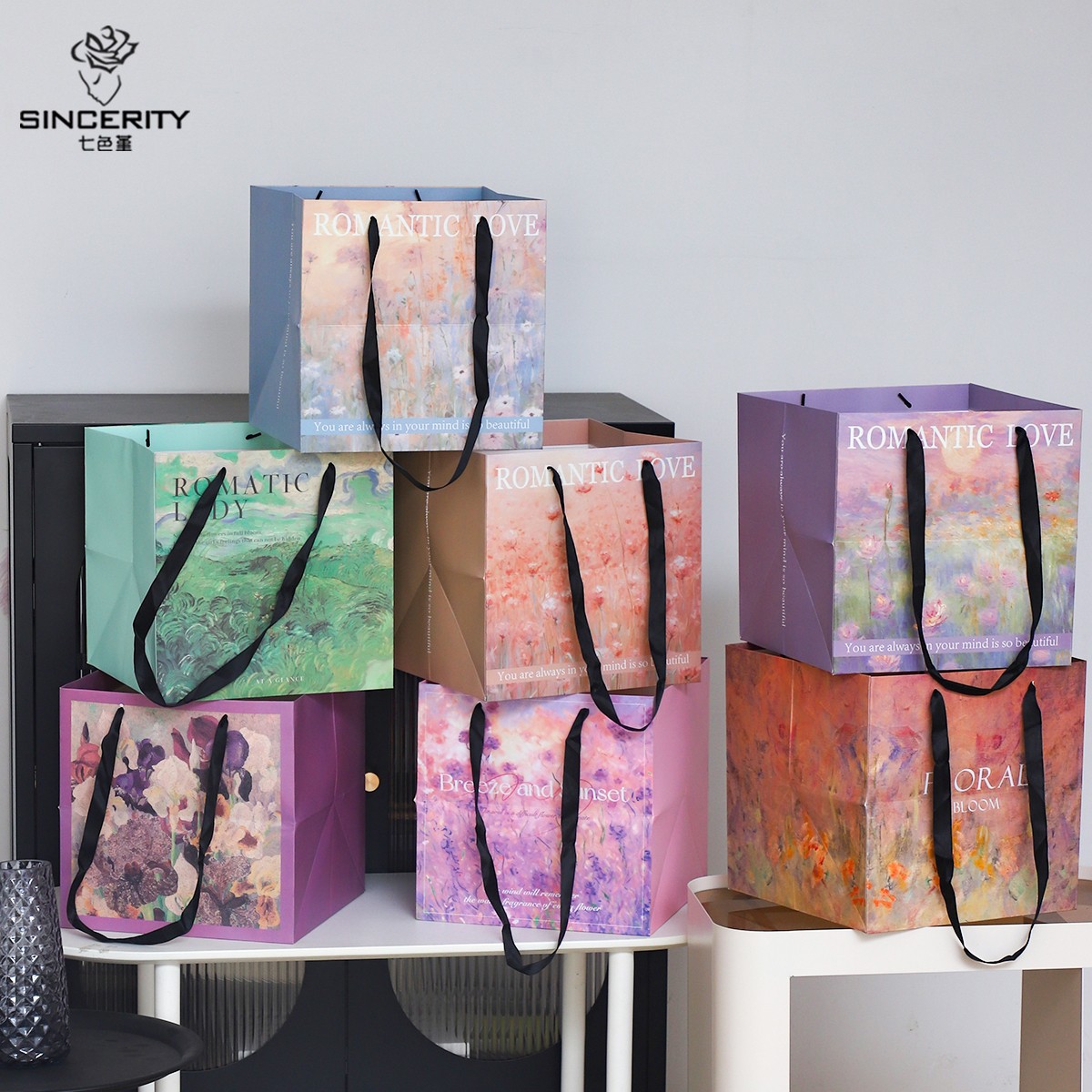 Nuevo estilo de pintura al óleo de siete colores cordier inglés bolsa de flores rojas flores materiales de embalaje de flores bolsa de flores