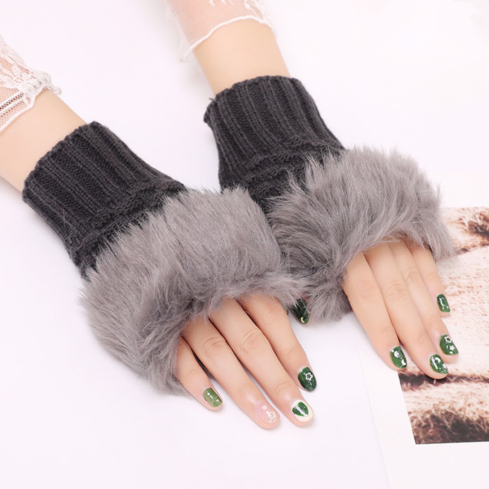 Gestrickte Fingerlose Pelzhandschuhe Für Damen Für Den Winter_voghion.com