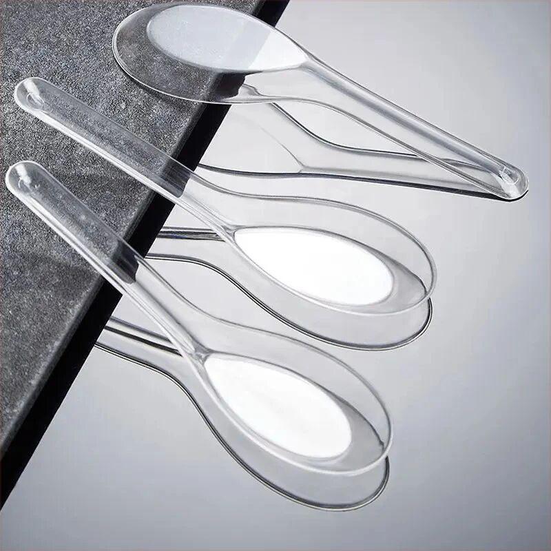 Transparent white small spoons, soup spoons for home and commercial use, disposable spoons for dining, takeout, and fast food, easy to use