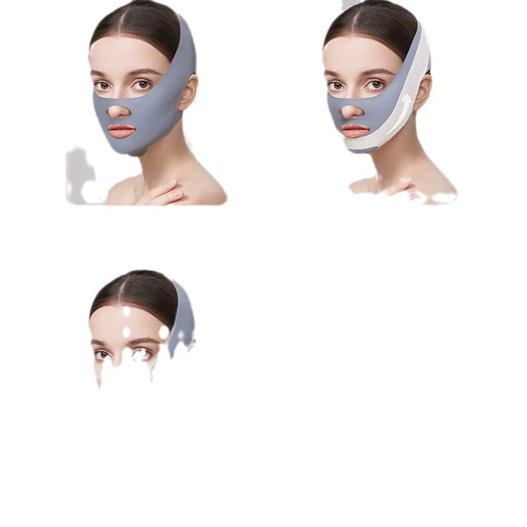 Pulls up night mask, belt for face, removes double chin