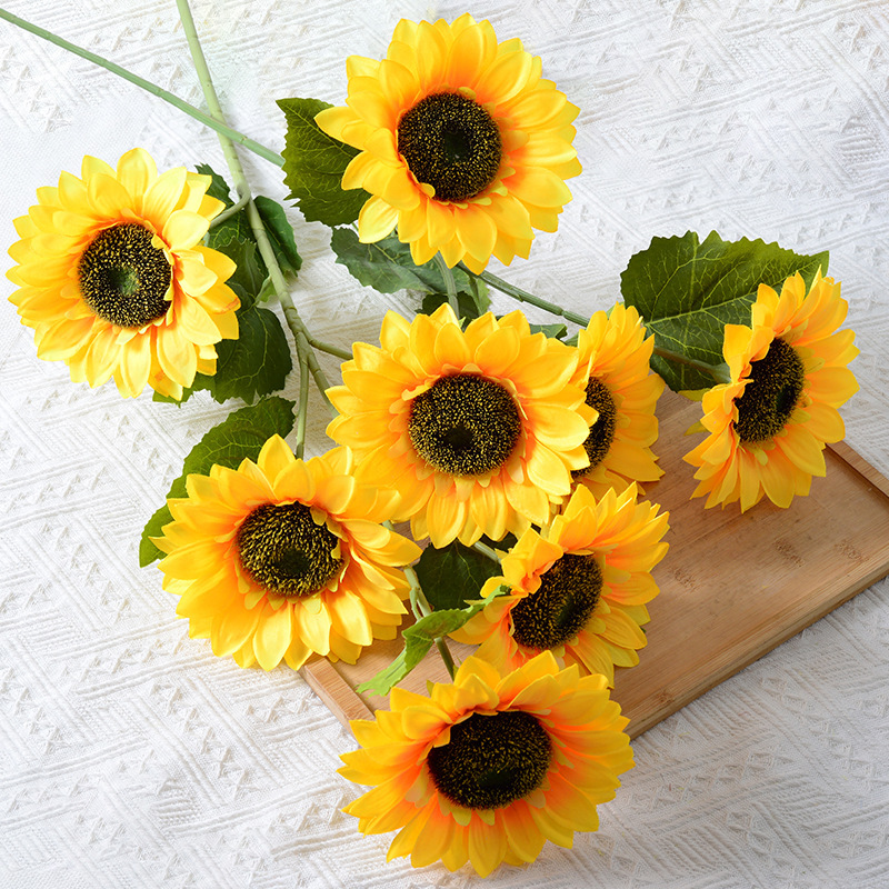 Flores de lujo ligero de alta gama simuladas flores falsas decoración floral sala de estar girasol mesa de comedor decoración floral decoración decorativa floral