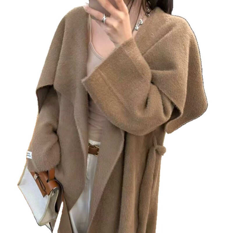 翻领长款过膝大被子毛衣外套女2025初秋季新款慵懒氛围针织开衫|undefined
