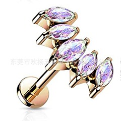 316L不鏽鋼內螺紋耳釘微鑲馬眼鋯石皇冠耳骨釘長牙唇釘穿刺飾品