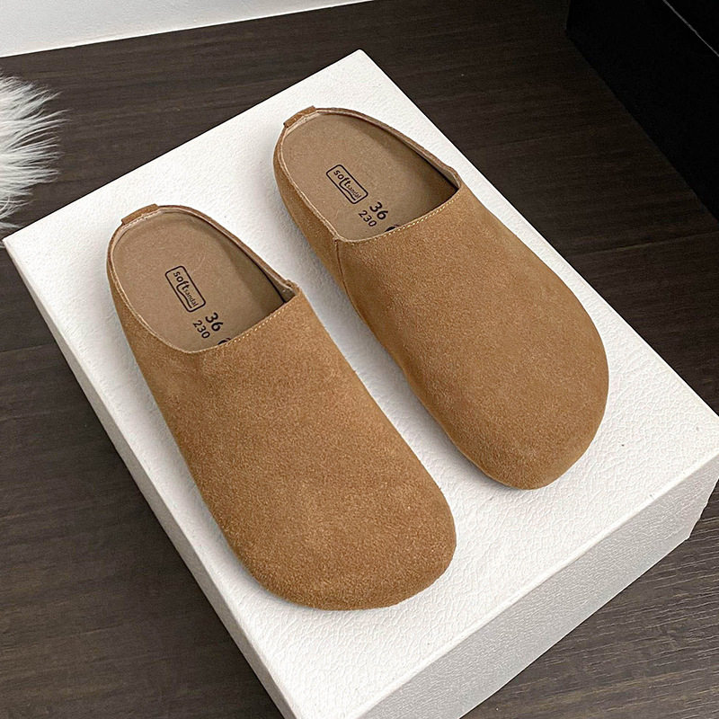 Dép lê nữ bít mũi đế dày mũi rộng phong cách Birkenstock, gót 3 cm — Màu caramel, Màu kaki, Màu mơ