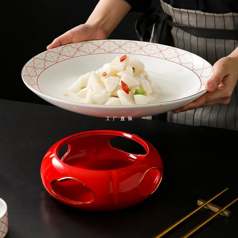 | red leaf gold | "watermelon stove plate" candle can be heated ceramic dry pot open stove round soup plate hotel tableware