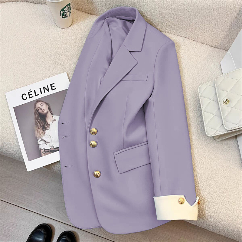 Taro-colored suit jacket, elegant and stylish design, long-sleeved, lightweight, perfect for spring and summer.