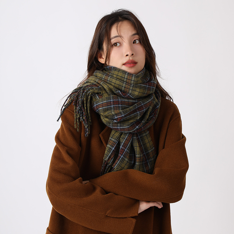 Sciarpa scozzese verde, versatile per le donne in autunno inverno, calore personalizzato di alta qualità, scialle e collo, nuovo stile coreano_voghion.com