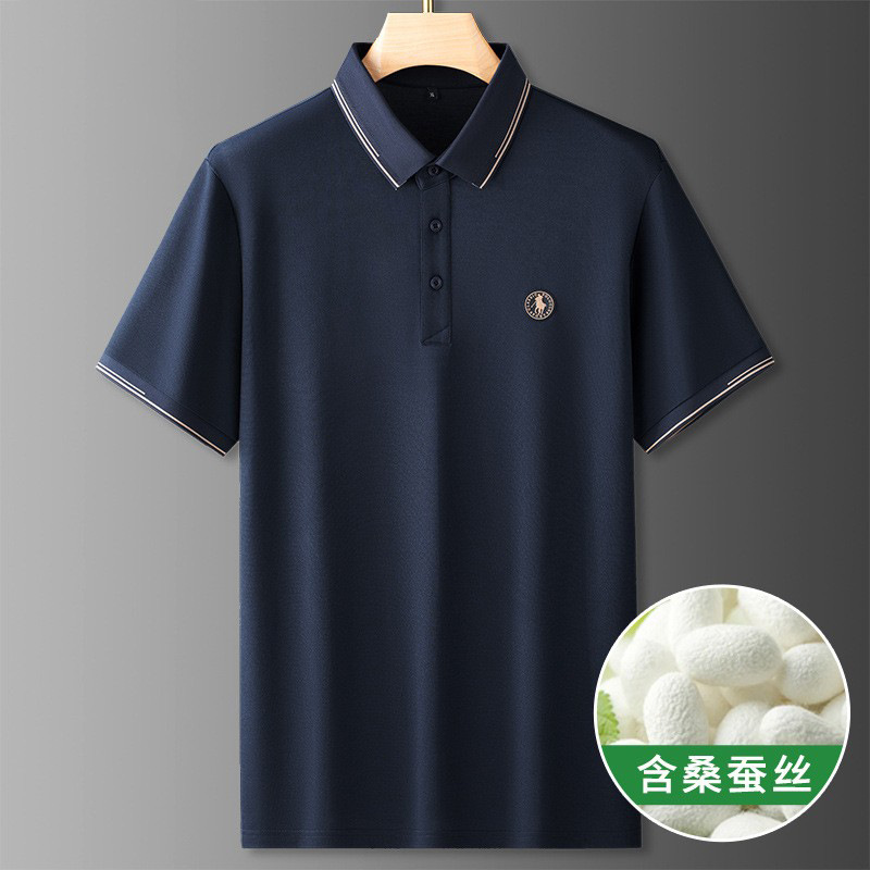 Fat Brother 2025 High-end Acetic Acid Half-sleeved Polo Shirt Men's Plus Size Summer Thin Top Fat Light Luxury Silkworm