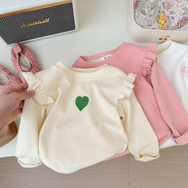 2024春季新款婴儿打底衫韩版女童宝宝花边领长袖娃娃衫纯色打底衣