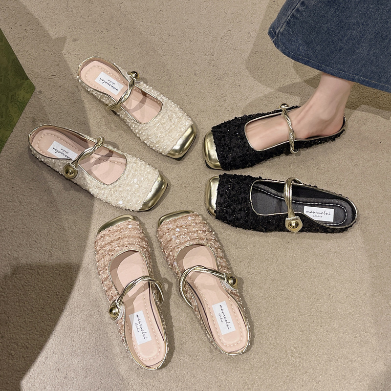 High-End Sequined Mary Jane Mules for Women, 2026 New Summer Style, Outdoor Wear, Evening Style, Elegant Slippers for Women