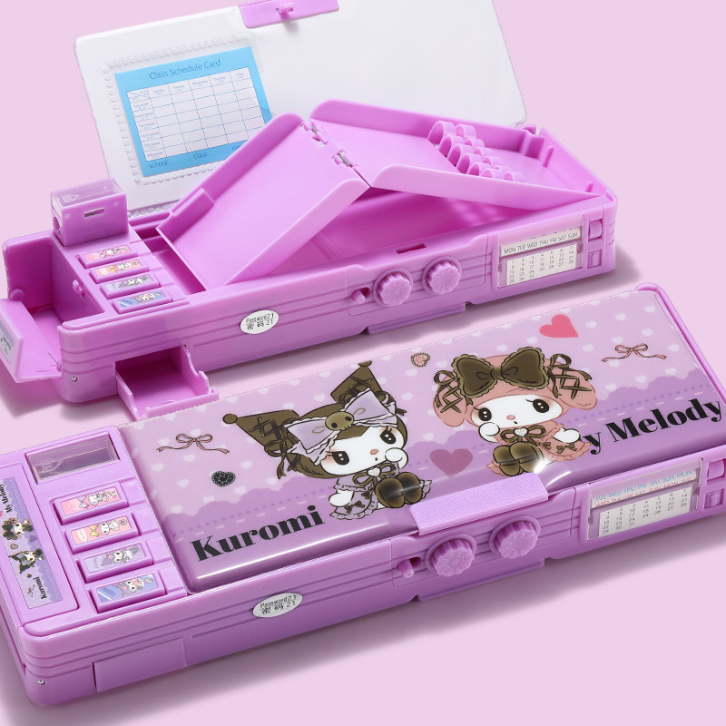 Estuche de Lápices de Sanrio/Kuromi con Combinación, Doble Nivel, para Colegio