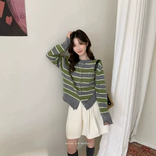 SUSAN “城间松弛”韩系复古通勤松弛感撞色条纹毛衣
