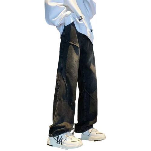 Men's Spring and Summer American Trendy Vibe Wide Leg Straight Leg Loose Fit Jeans