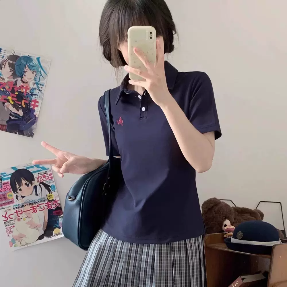 日系jk收腰POLO衫学院风修身T恤百搭运动款女夏短袖上衣2025新款
