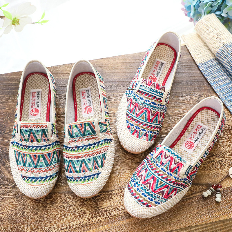Spring and Autumn New Beijing Old Cloth Shoes Women's Linen Non-slip Beef Sole Shoes for Middle-aged and Elderly Moms Casual Canvas Shoes