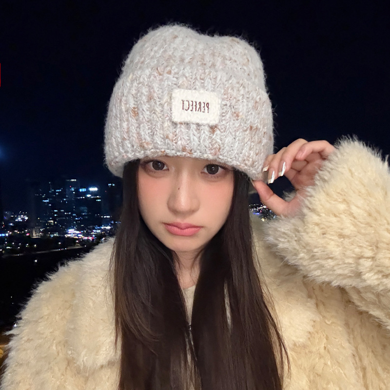 冬季帽子女加绒加厚针织帽护耳保暖时尚一体帽大头围显脸小毛线帽|undefined