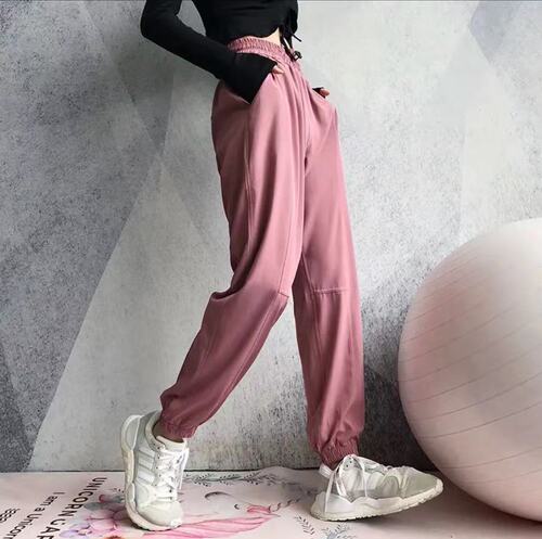 European and American loose sports pants for women with ankle-tie running summer thin overalls high-waisted quick-drying yoga pants