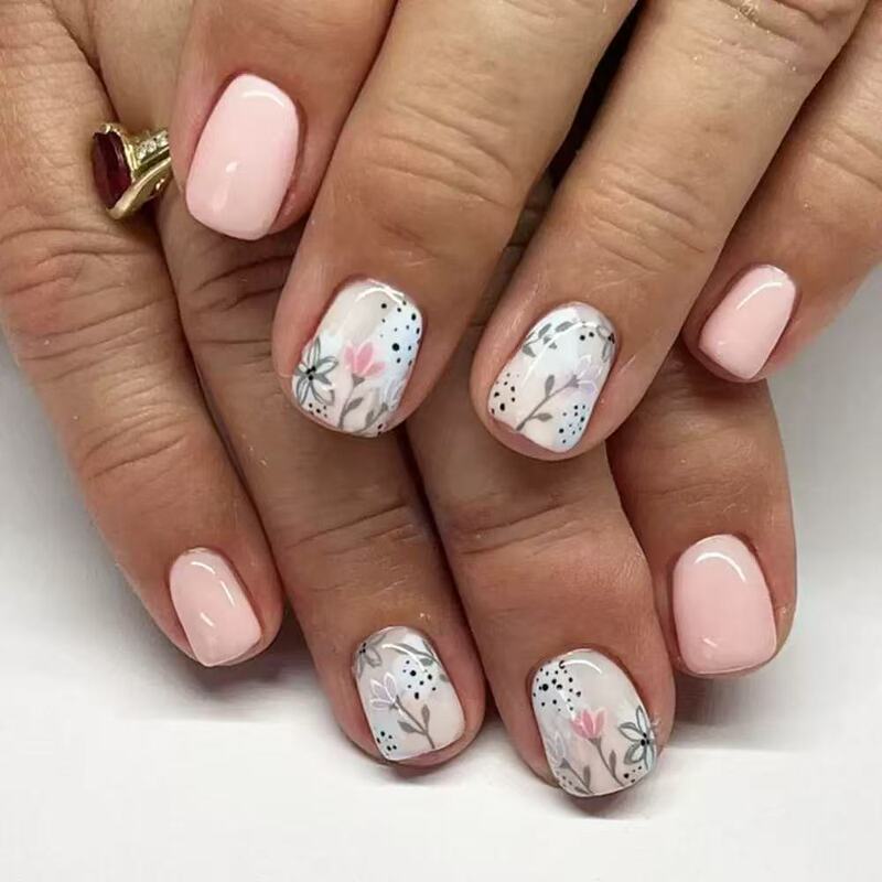 Cross-Border Wearable Nails European and American Pink Flower Design Manicure Removable Fake Nails Finished Pre-Made Nails Wholesale Cross-Border Wearable Nails European and American Pink Flower Design Manicure Removable Fake Nails Finished Pre-Made Nails Wholesale