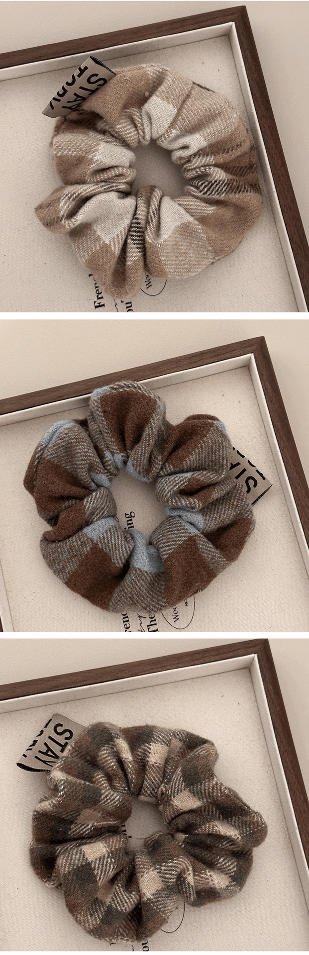 New autumn and winter hair accessories: Retro checkered large intestinal hair bands, school style bun hair accessories, headwear, hair ties, hair bands, Korean version pic 5