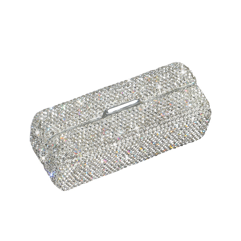 Caja de lápiz labial de metal de moda de diamante completo incrustado con diamante con espejo caja de lápiz labial de aleación caja de joyería de viaje portátil regalo
