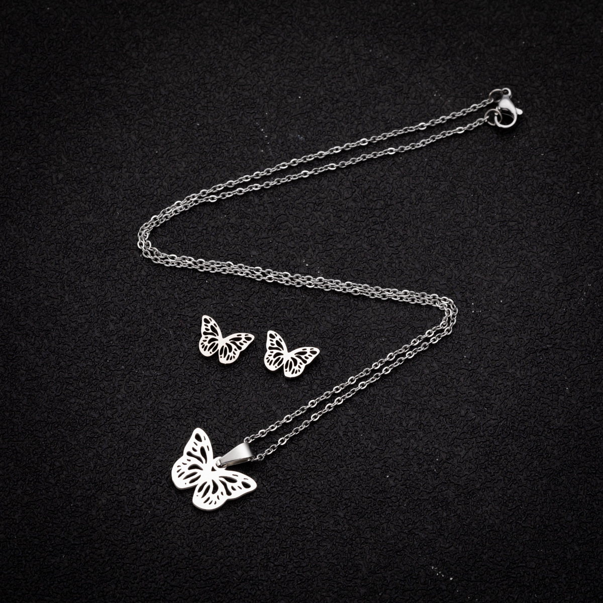 1 Set Fashion Butterfly Stainless Steel Plating Earrings Necklace display picture 4