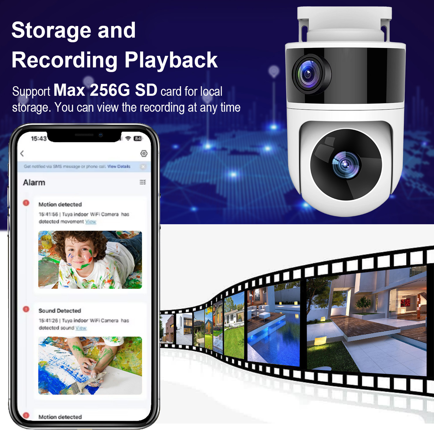 跨境防水双目HD高清安防摄像头家用涂鸦WiFi智能双镜头监控摇头机
