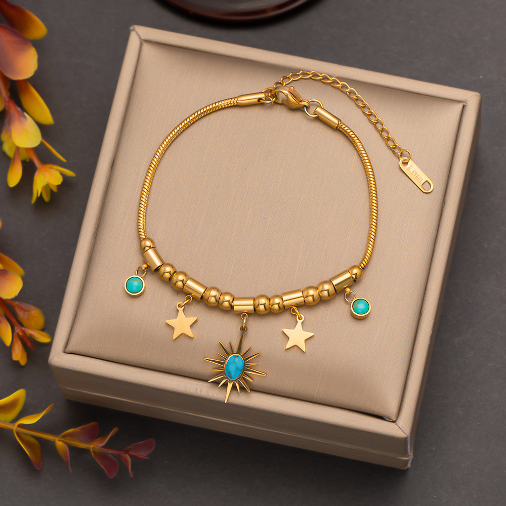 18K Gold Plating Color 1 Piece Quantity PVD Coated Real Gold Plated 18K Gold Sun Tree 304 Stainless Steel Streetwear Waterproof Non Tarnish Bracelets Necklace
