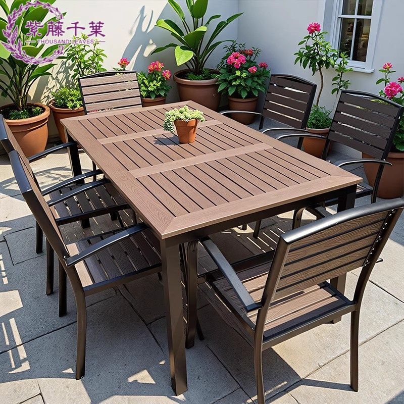 Outdoor Tables and Chairs, Villa Garden Courtyard Open-Air Tables and Chairs, Leisure Cafe Outdoor Terrace Balcony Plastic Wood Tables and Chairs