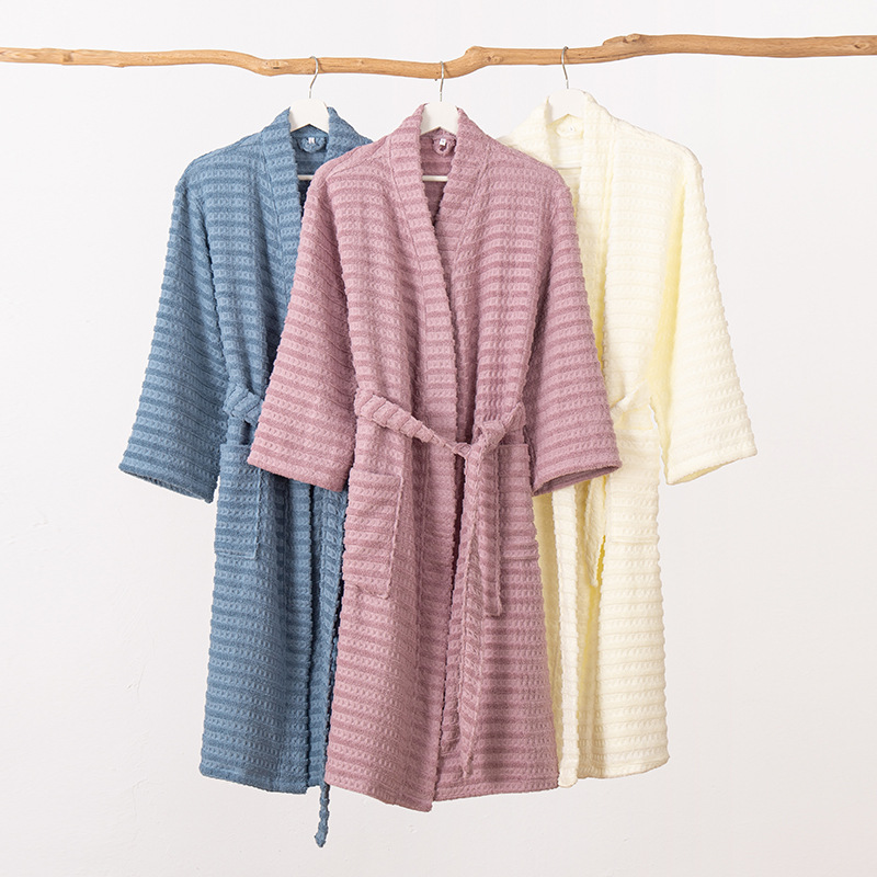 All-season bath robe made of 100% cotton terry and honeycomb fabric, thickened and padded, suitable for hotels, boutique hotels, clubs, and SPA.