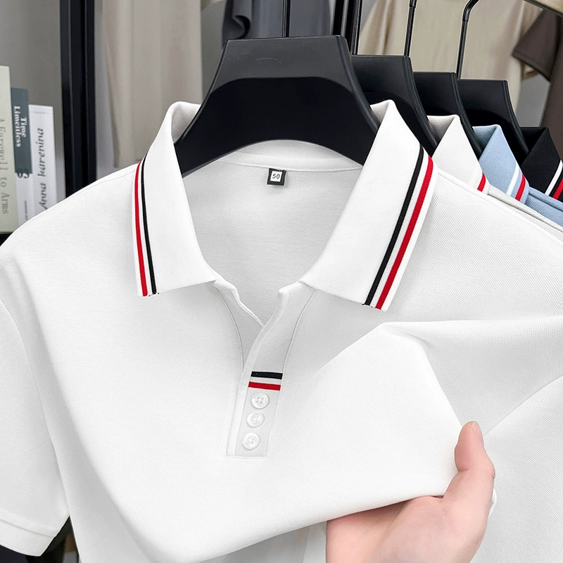 2025 новая летняя мужская повседневная универсальная деловая футболка с лацканами из шелка тутового дерева, хлопка и ацетата, поло