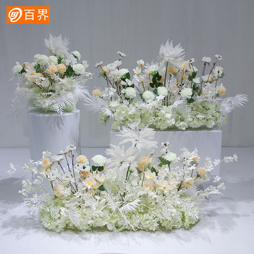 Blue Floral Runway Stage Path Flower Guide for Baitian New Arrival Wedding Decorations, Artificial Flower Wedding Finishing Touches