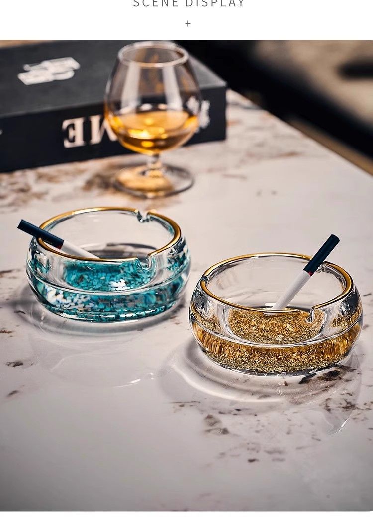 New Chinese Style Gold-Rimmed Ashtray Accessible Luxury Home Living Room Office Club Hotel High-End Gold Foil Turquoise Ashtray