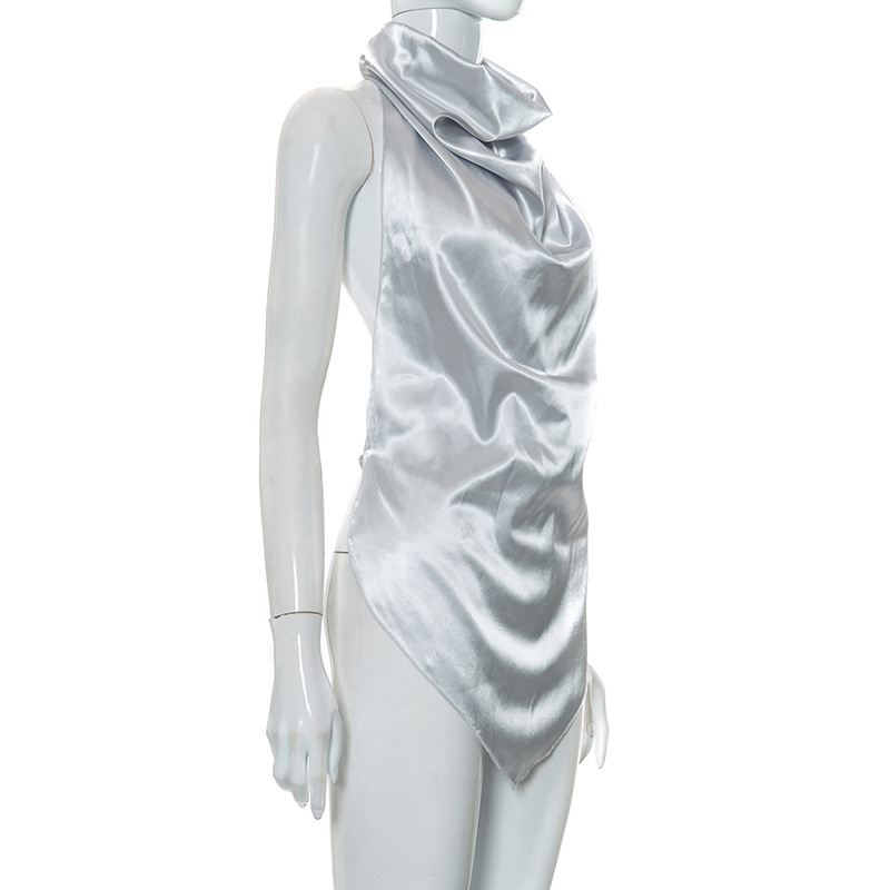 Damenbekleidung, einfarbig, rückenfrei, unregelmäßig, modisch, kreativ_voghion.com