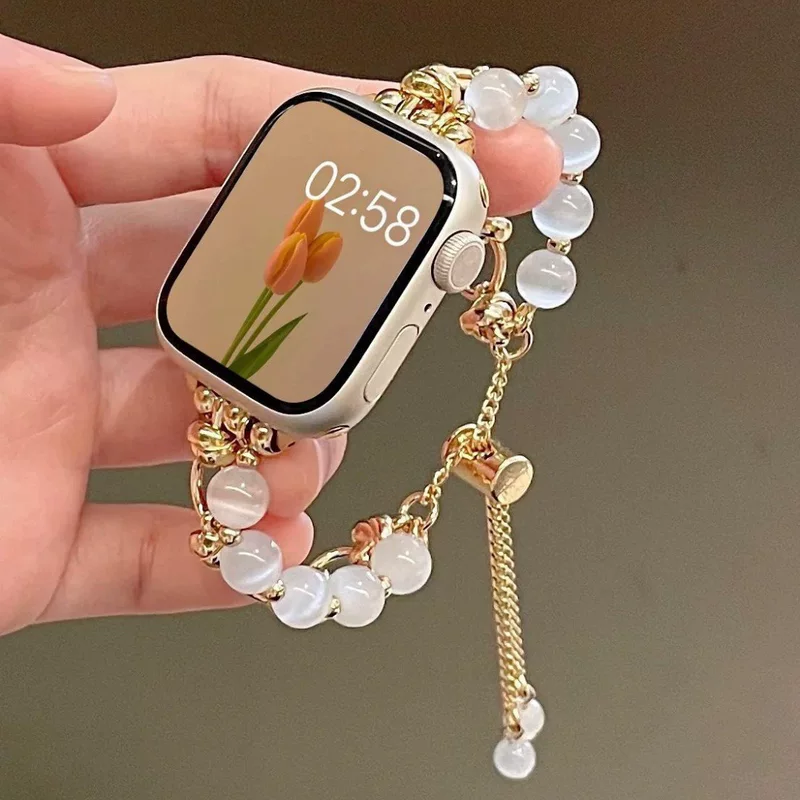 Браслет‑ремешок для Apple Watch, с кошачьим глазом и металлической цепочкой, 38–49 мм