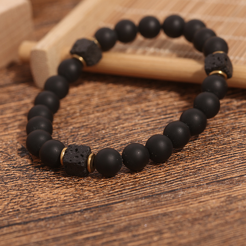 2025 Amazon Cross-Border New Lava Cube Volcanic Stone Bracelet Men's Black Agate Retro Bracelet