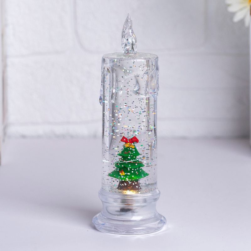 LED水晶透明注水电子蜡烛灯圣诞节飘雪夜灯仿真烛台节日氛围装饰|undefined