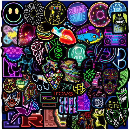 50/100/200 neon graffiti stickers for mobile phones, computers, laptops, water cups, decorative stickers, waterproof wholesale