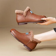 秋冬季新款软皮软底妈妈鞋棉鞋加绒皮鞋复古奶奶鞋一脚蹬防滑女鞋