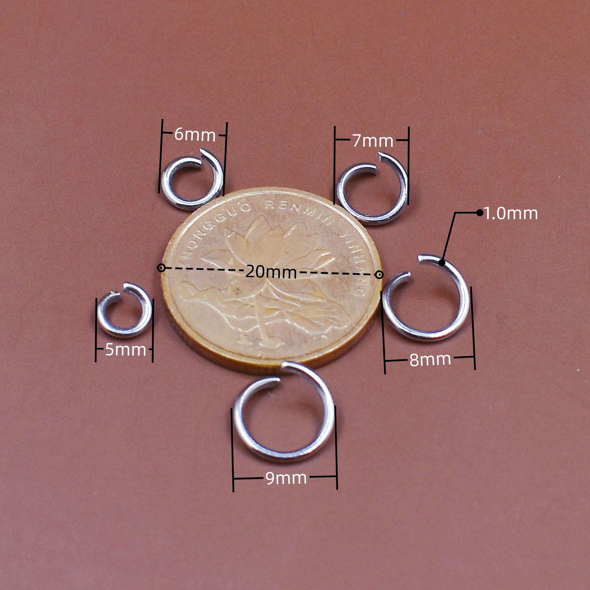 304ステンレス鋼製オープンリング、線径1.0mm、幅6mm、多様なサイズ、ジュエリーDIY用リング、既製品、シングルリング、オープンリング