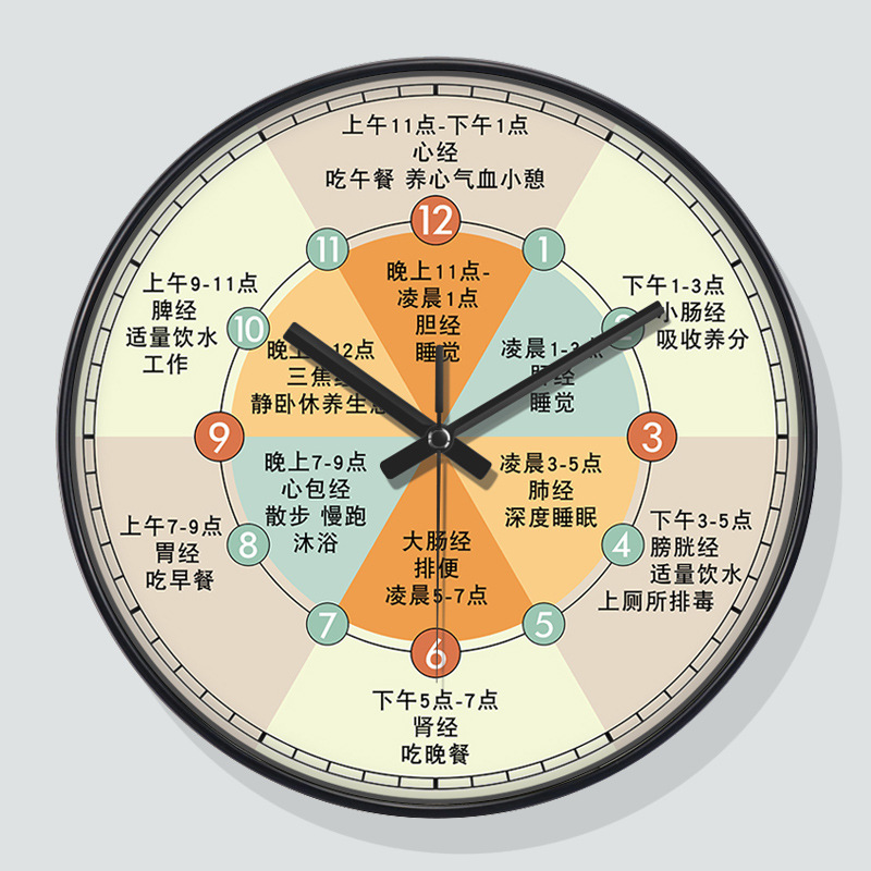 건강 관리 벽 시계 뷰티 살롱 시계 중국 마사지 건강 관리 홀 12 시간 자오선 흐름 시계 자동 타이밍