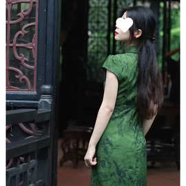 法式丹青中式提花改良夏季旗袍新款气质旗袍裙复古短袖2025连衣裙