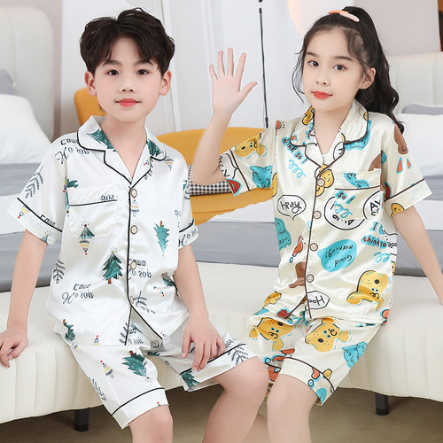 Children's home clothes suit summer thin boys and girls short-sleeved three-quarter pants air-conditioned clothes 3-8 children's pajamas