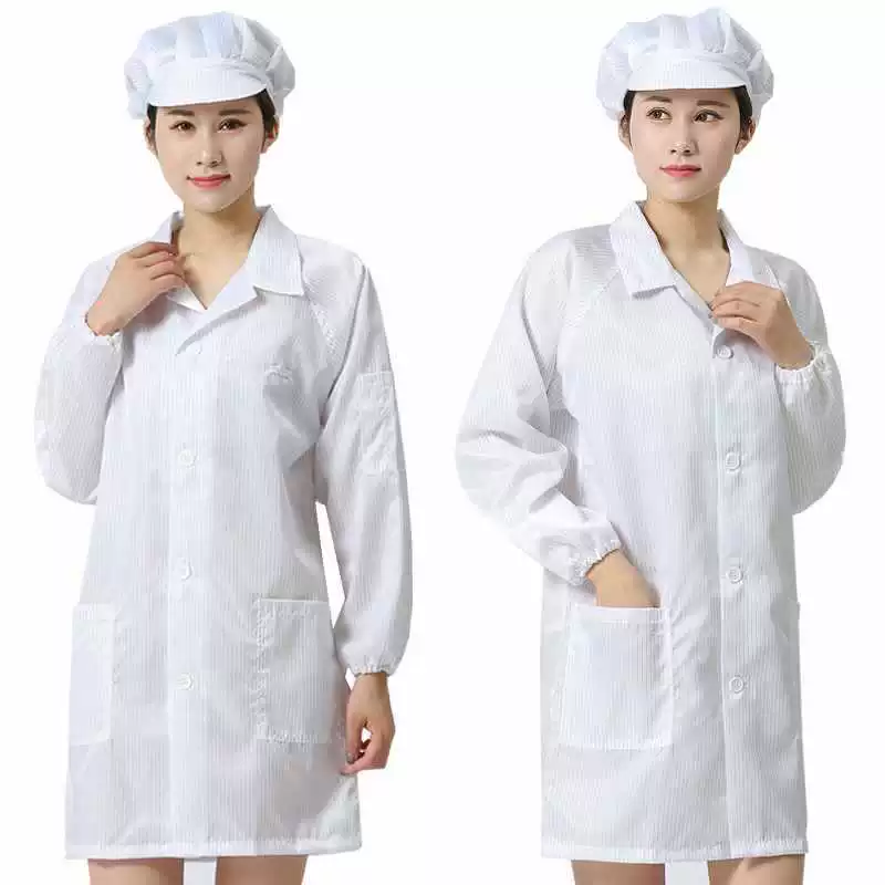 ✅ Антистатическая одежда, пылезащитная спецодежда, длинное антистатическое пальто для чистых помещений, пищевая фабрика, безпыльный костюм, синий и белый мужской костюм для мастерской